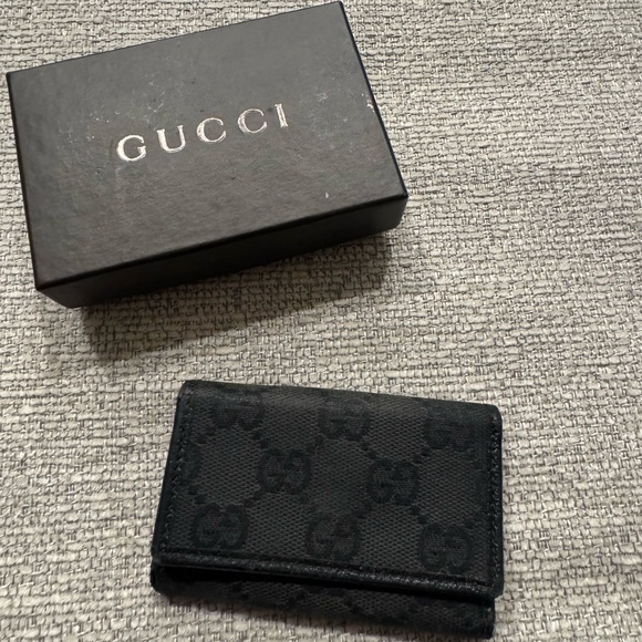 Gucci GG Monogram Key Wallet – Black Canvas & Leather Trim with Box - Picture 1 of 6